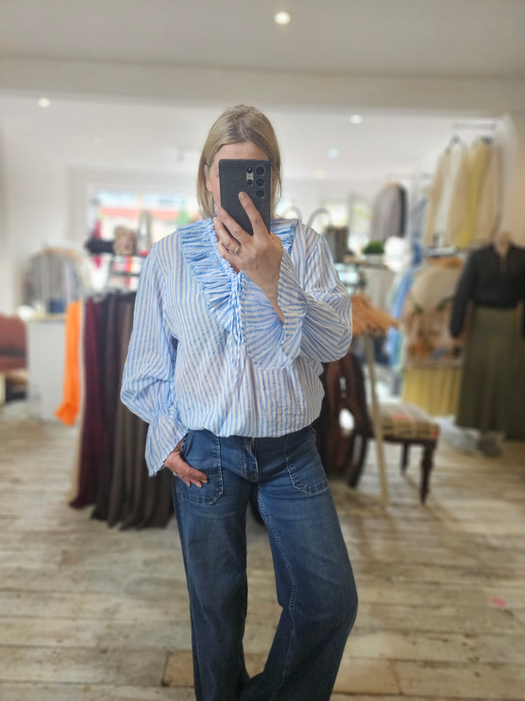 Nellie Cotton frill detail blouse in light blue