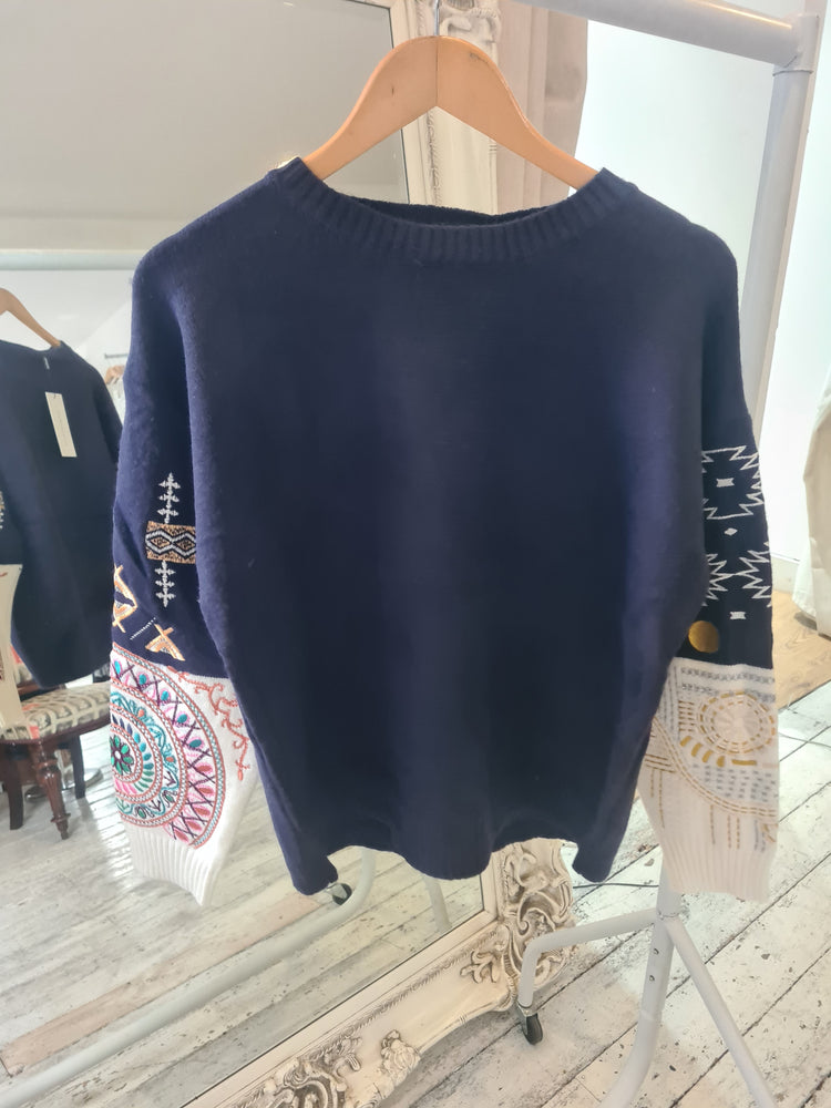 Alice EMBROIDERED SLEEVE JUMPER IN NAVY