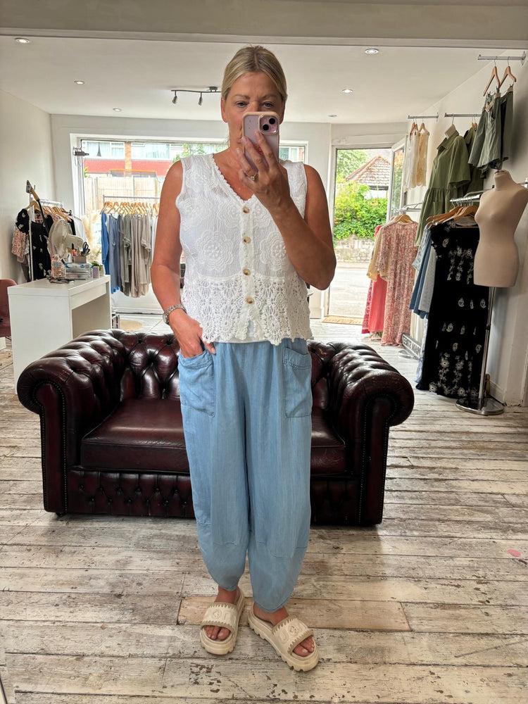 Front Pocket Denim Harem Trousers