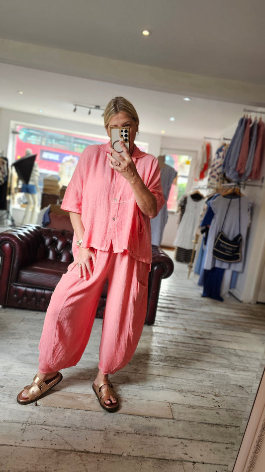 Harper Linen Blend Barrel trouser in coral