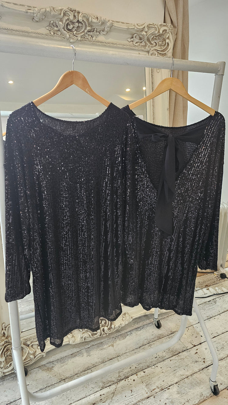 Mariah Bow Back Sequin Dress in black