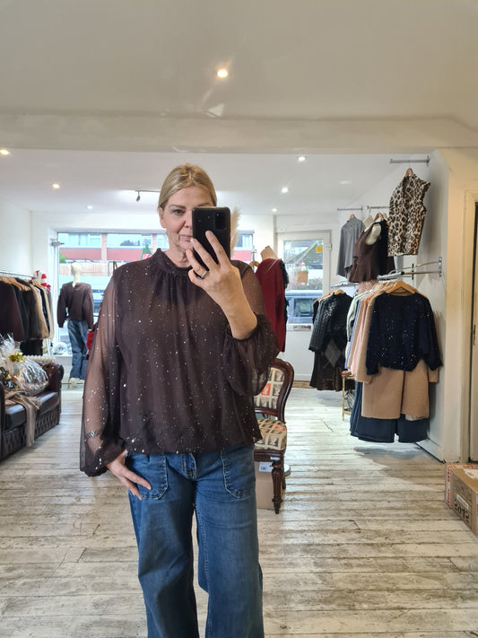 Lydia glitter detail top in chocolate