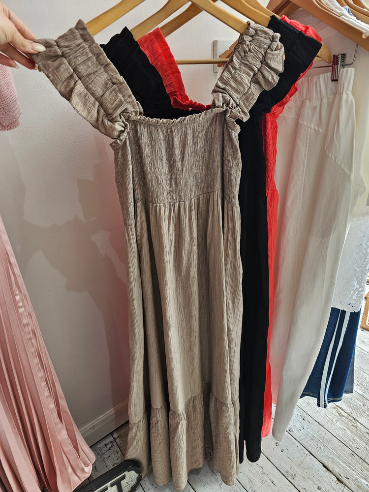 KYLE FRILL STRAP DRESS IN Mocha