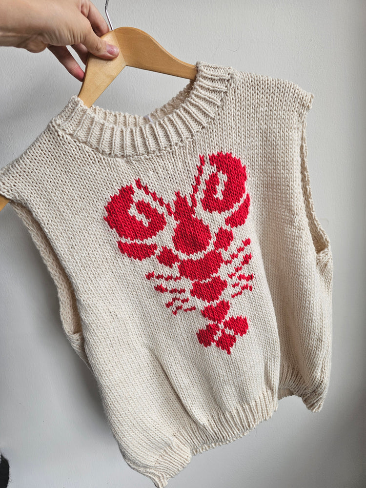 Larry the lobster knitted tank top in beige/red