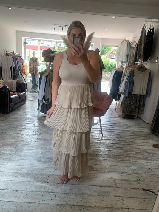 Florence layered pleat dress in beige