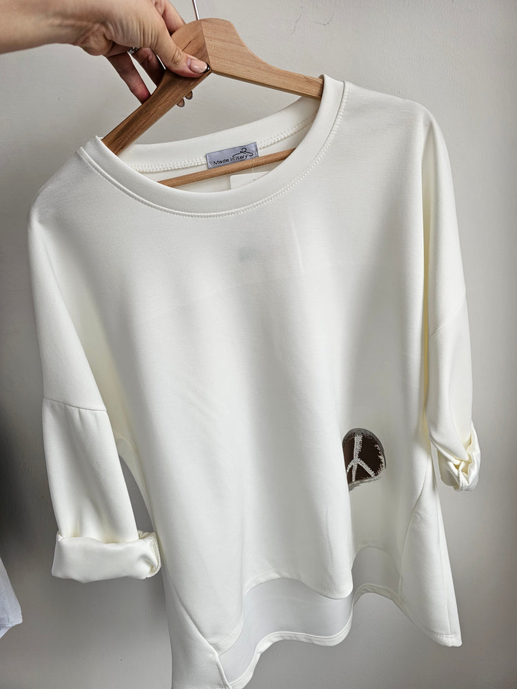 Sequin peace sign sweatshirt top