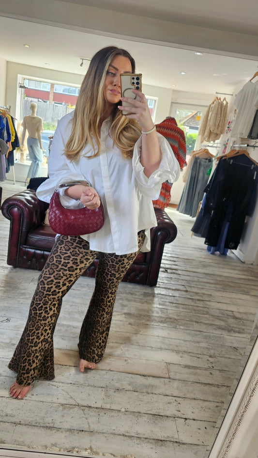 Stretchy Leopard Bell Bottom Legging