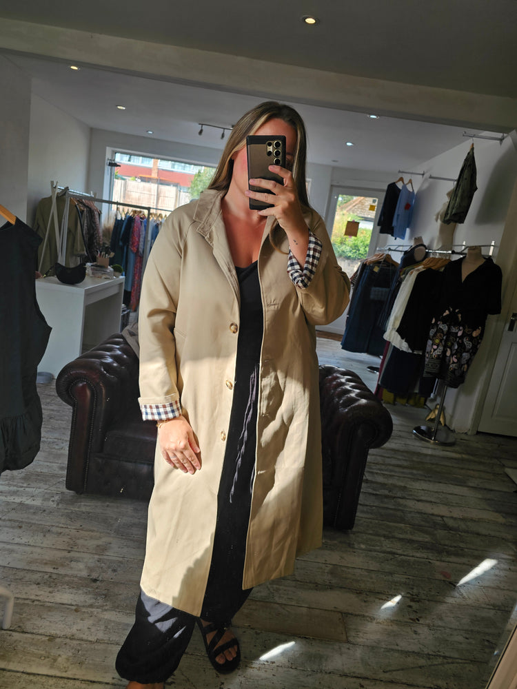 Kate Tuck Pleat Collar Trench Coat in camel