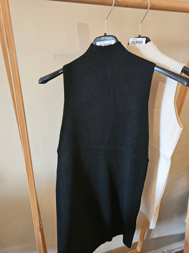 Kendall ribbed high neck top in black