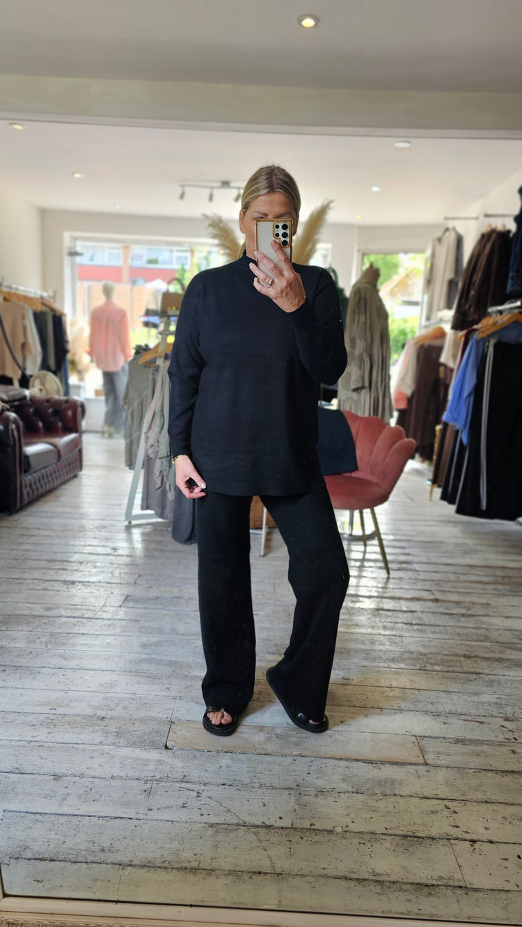 NIKKI HIGH NECK WIDE LEG TWO PIECE IN BLACK