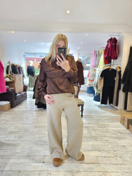 Josie wide leg knit trousers in oatmeal