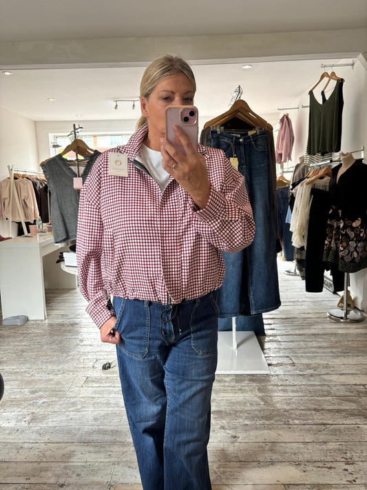 Josie checked lightweight jacket in burgundy