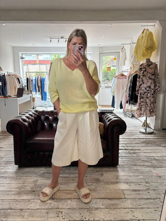 TABITHA V NECK CROCHET TOP IN LEMON