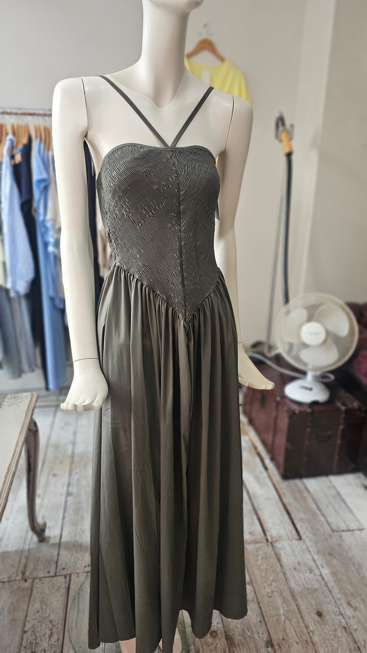 EVIE COTTON SHIRRED MIDAXI IN KHAKI