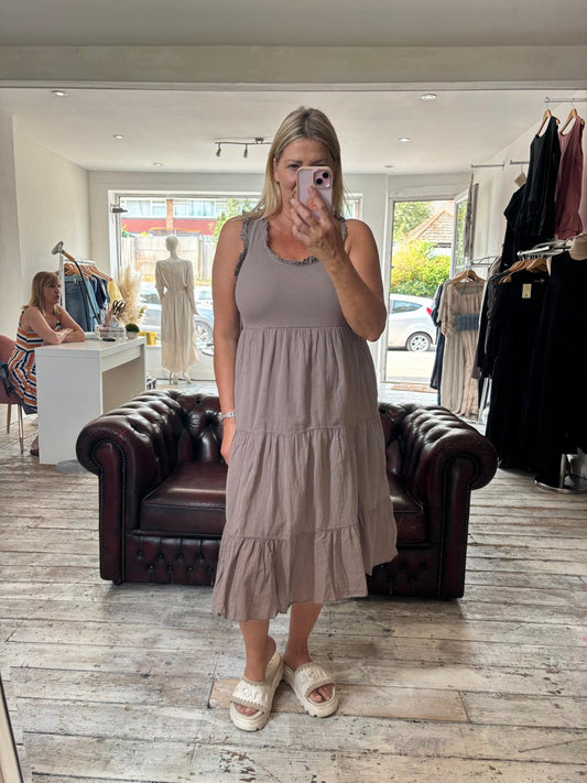 Freya Cotton Layered Dress in Mocha