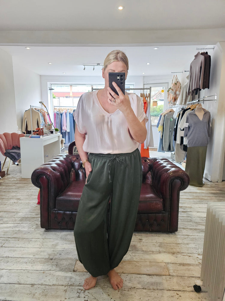 Evie satin style harem trousers in khaki