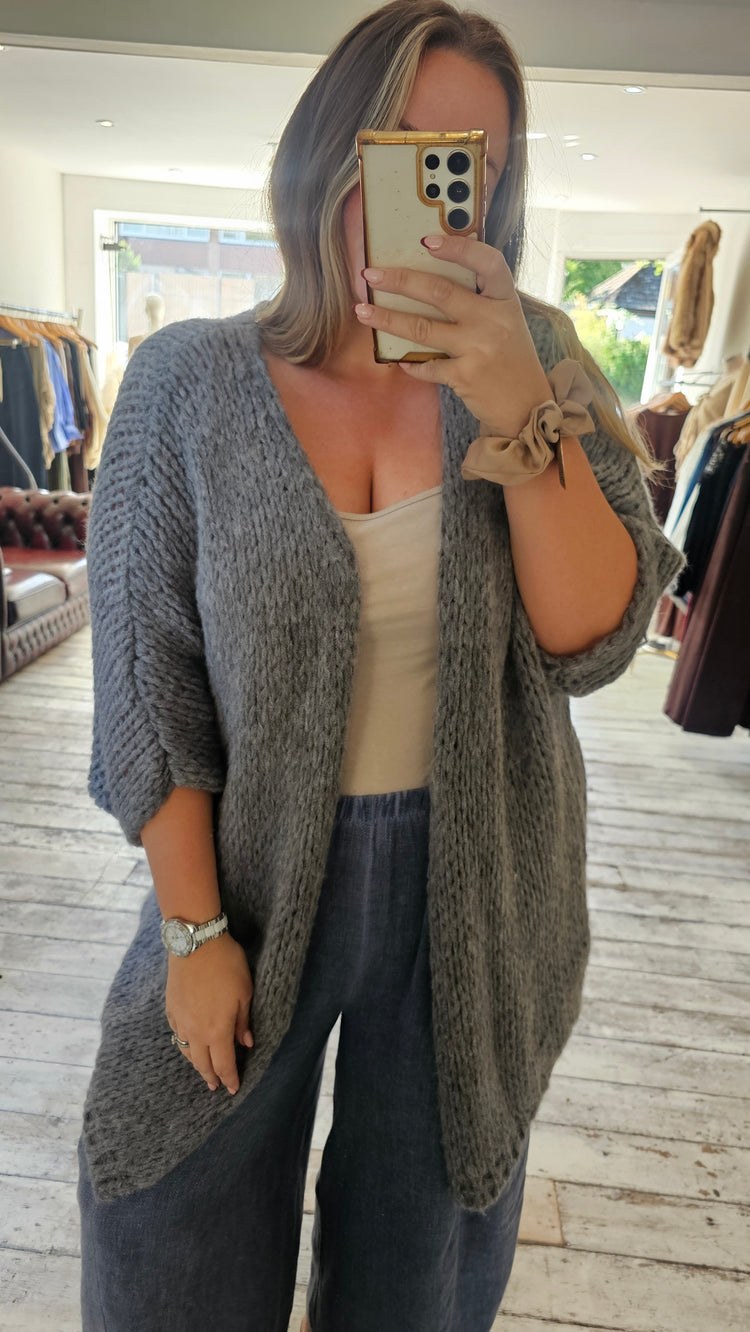 Connie loose knit half sleeve cardigan  in grey