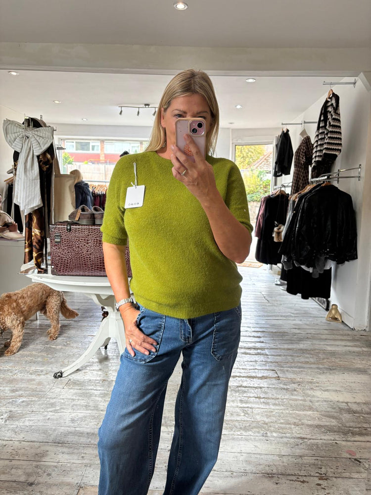 Esme sueprsoft short sleeve knit jumper in olive green