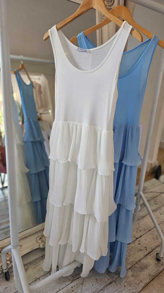 Florence layered pleat dress in white