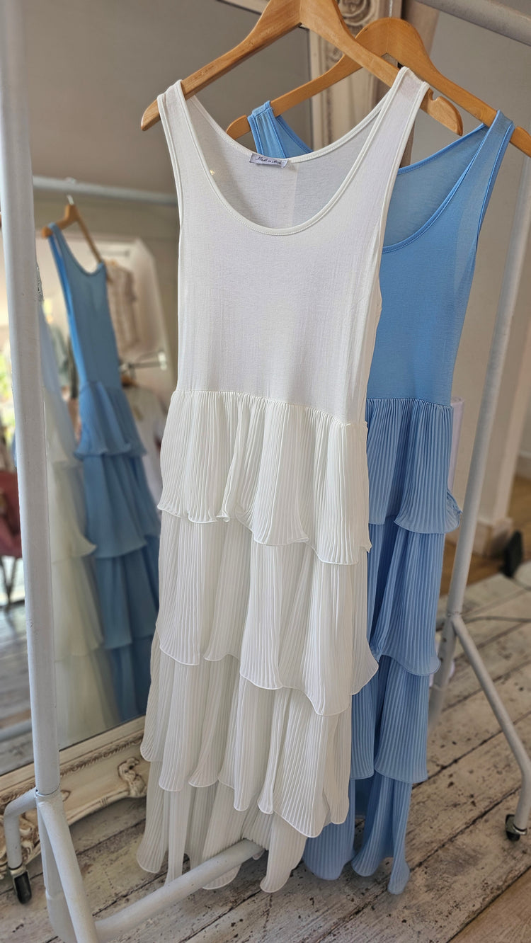 Florence layered pleat dress in white