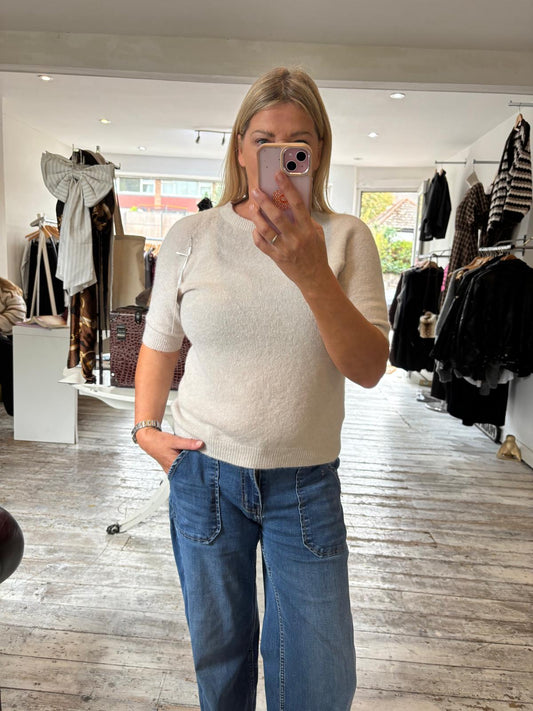 Esme supersoft short sleeve knit jumper in beige