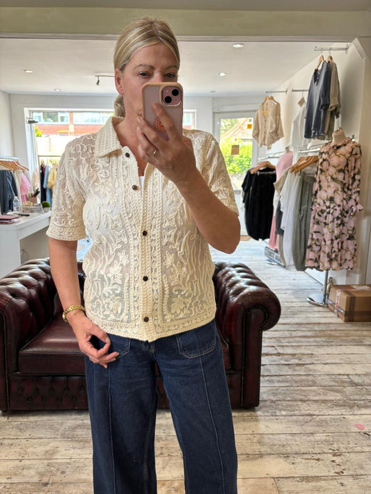 Willow Crochet Button up blouse in beige