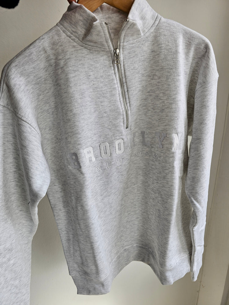 Brooklyn Half Zip Oversized fit Sweatshirt in MARL GREY