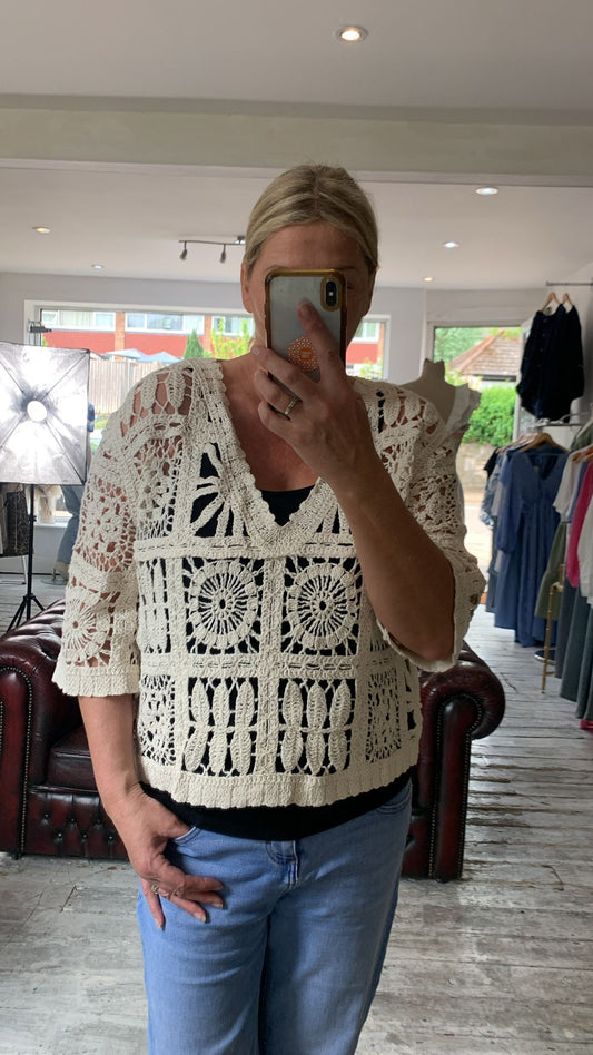 Rosie Patchwork crochet v neck top