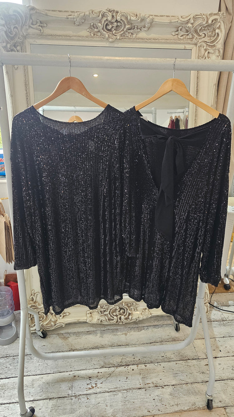 Mariah Bow Back Sequin Dress in black