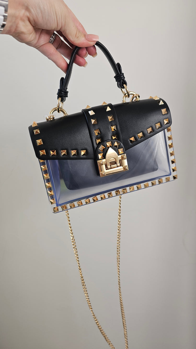 Rock stud transparent bag in black