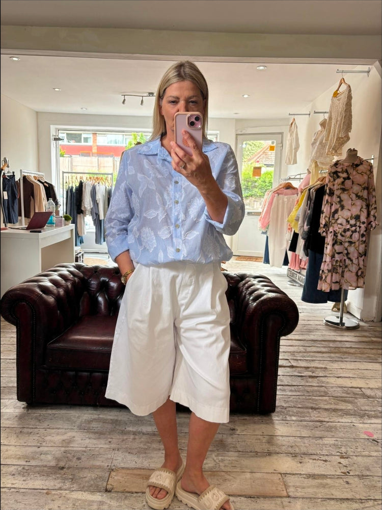 ALICE OVERSIZED PATTERNED COTTON BLOUSE IN POWDER BLUE