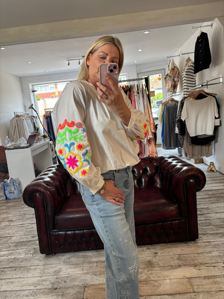 NEON EMBROIDERY SLEEVE OVERSIZED SHIRT