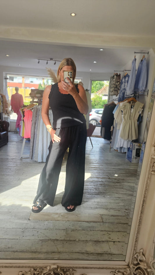 LUNA TWO POCKET LINEN BLEND TROUSERS IN BLACK