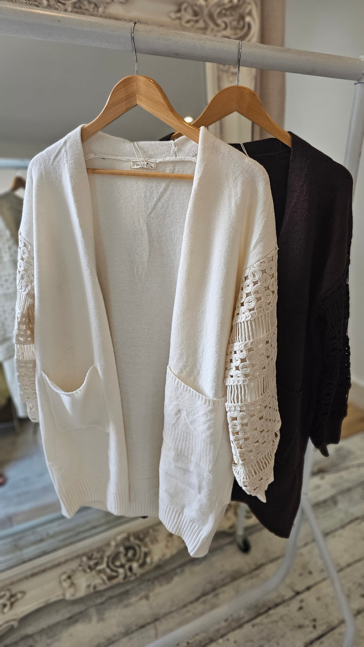 Nadia crochet sleeve cardigan in cream