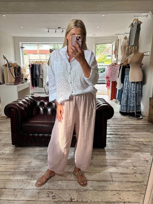 Macy Linen blend Cocoon trousers in rose pink