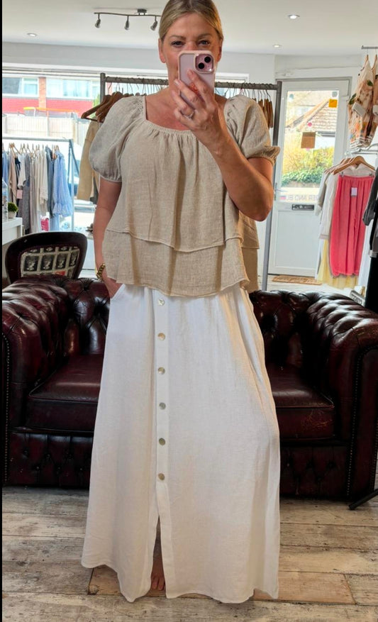 Grace Linen Blend Layered Top in beige