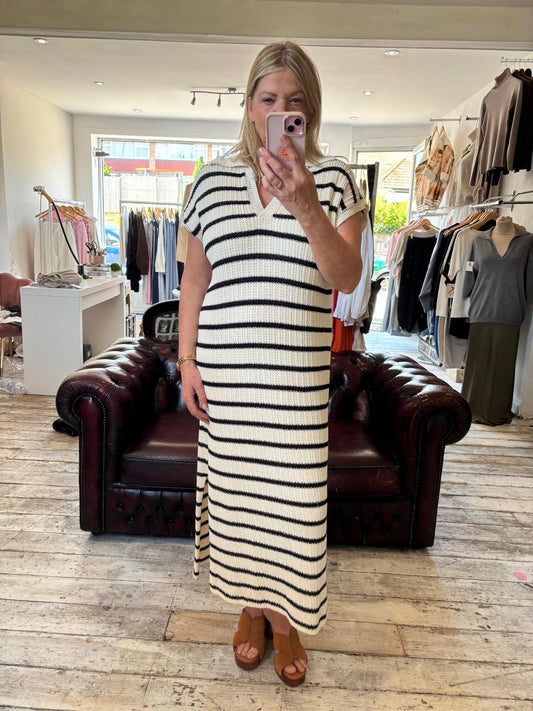 Cleo crochet collared dress in cream/black