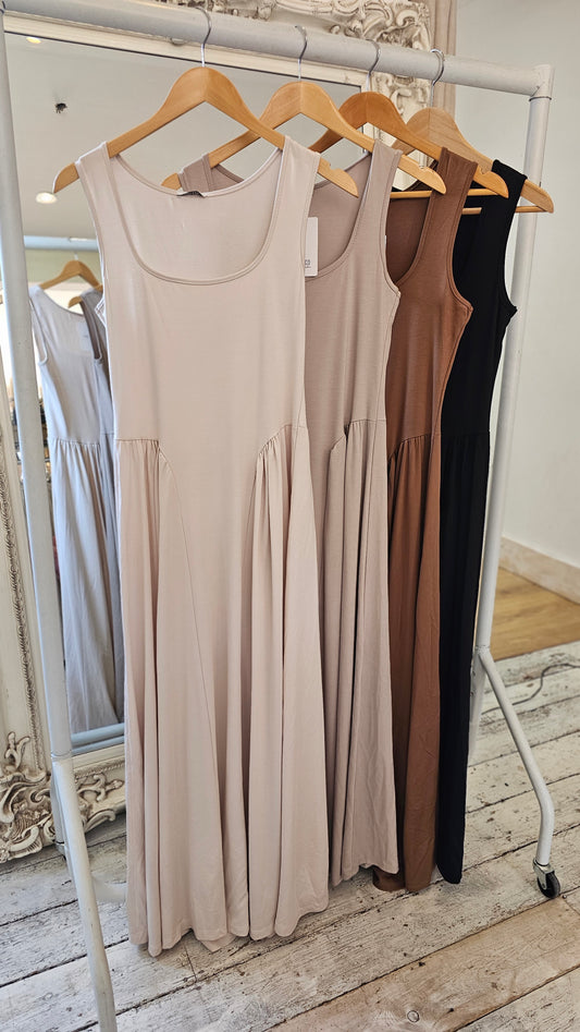 Amber Ruched Contour Maxi Dress in brown