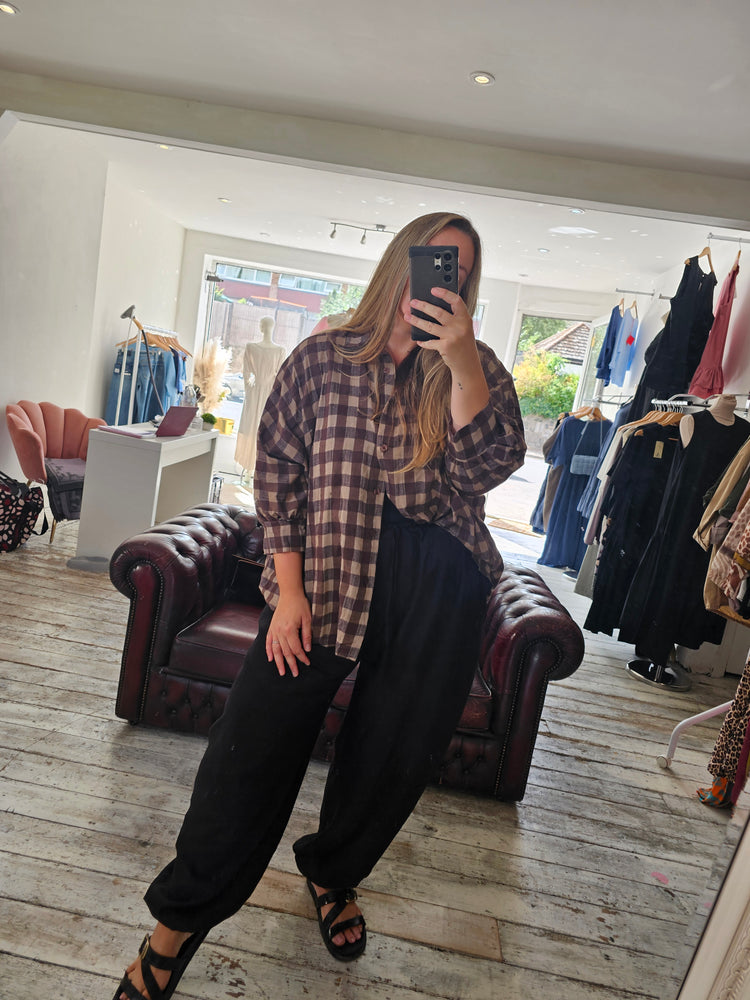 Blakely Check Boyfriend Shirt in chocolate
