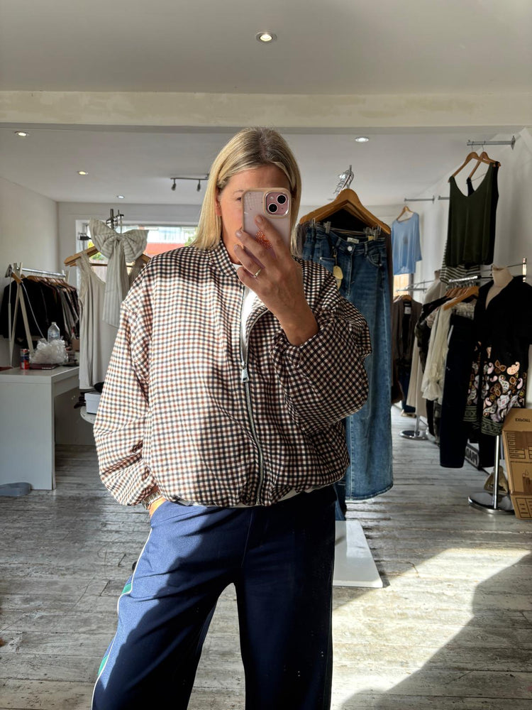 Fern chocolate gingham bomber jacket