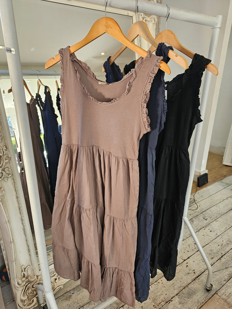 Freya Cotton Layered Dress in Mocha