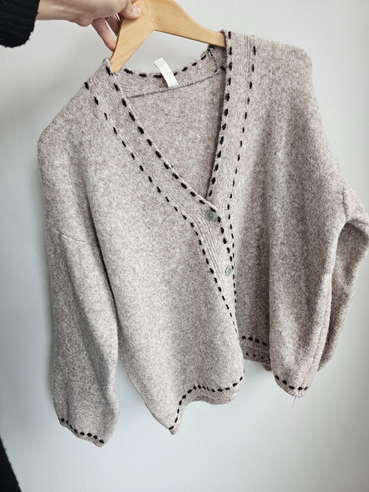 Gabrielle contrast stitch detail cardigan in mocha