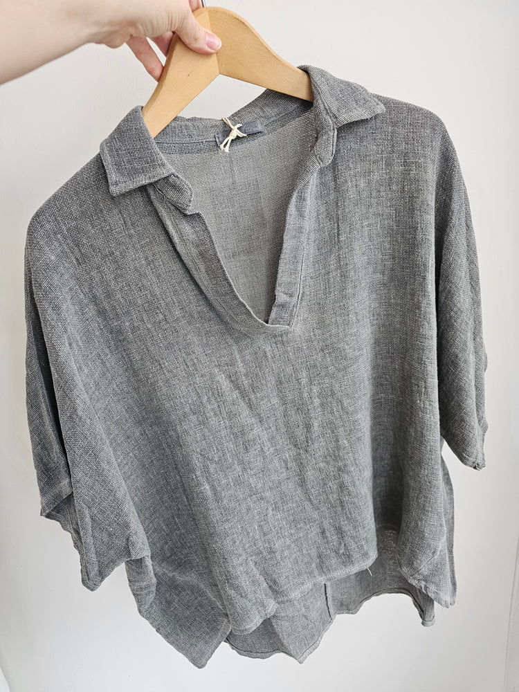 Piper Linen Blend Collared top in Slate Grey