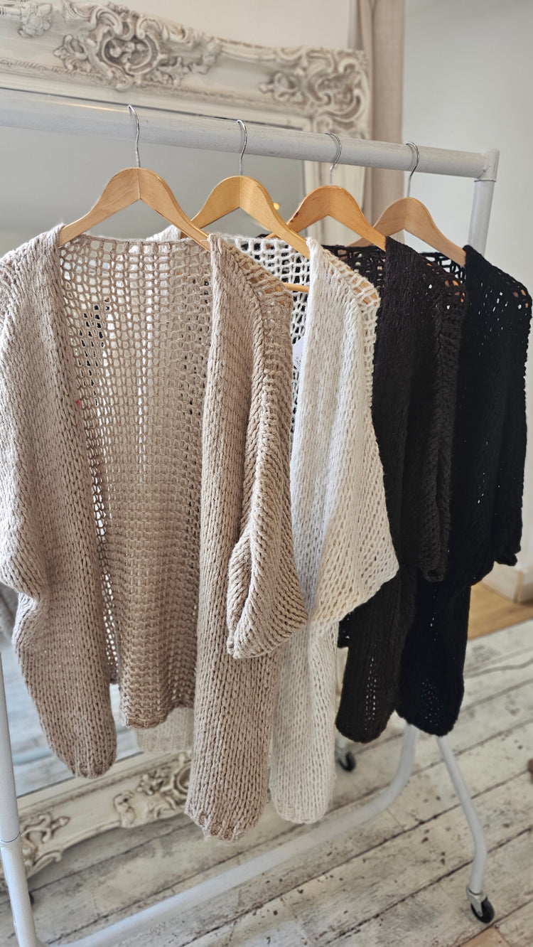 Connie loose knit half sleeve cardigan  in black