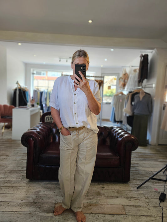 KRISTEN FRONT POCKET BARREL TROUSERS IN STONE