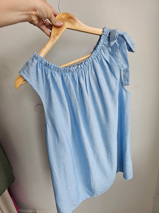 Florence cotton tie shoulder top in light blue