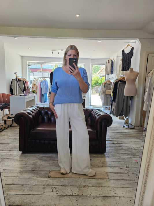 Tabitha V Neck crochet top in denim blue