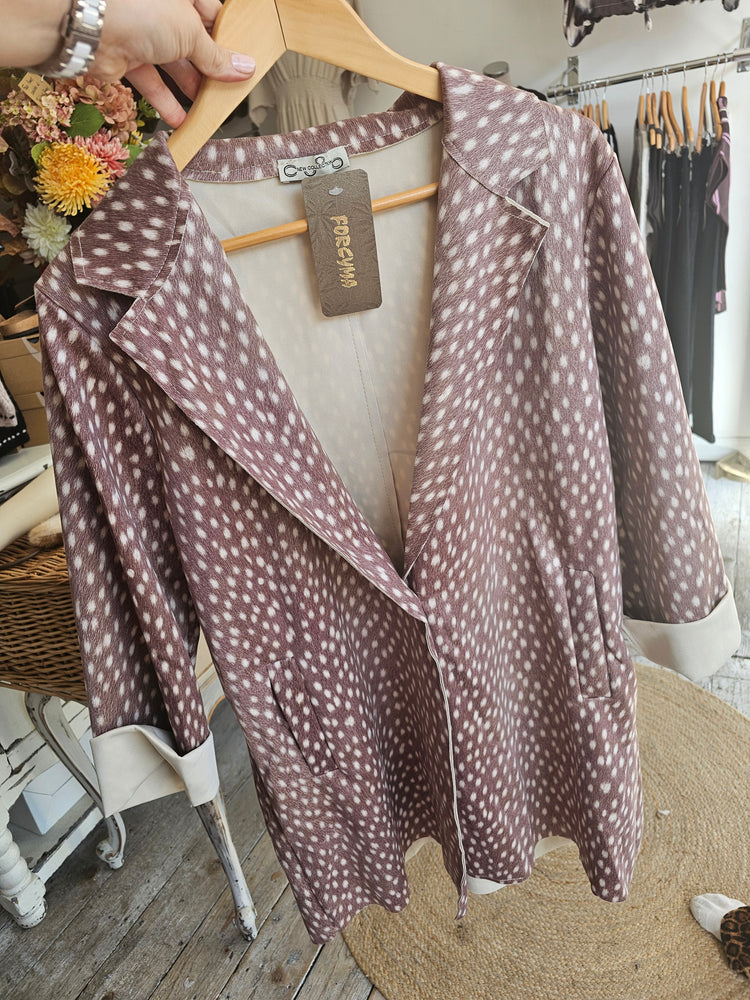 DEER-PRINT SUEDE-EFFECT LONGLINE JACKET