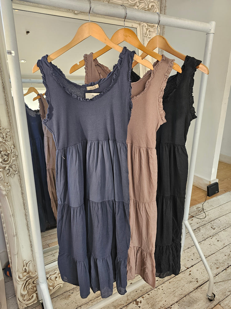 Freya Cotton Layered Dress in Navy