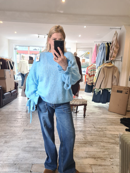 Posie Tie sleeve detail knit in Blue